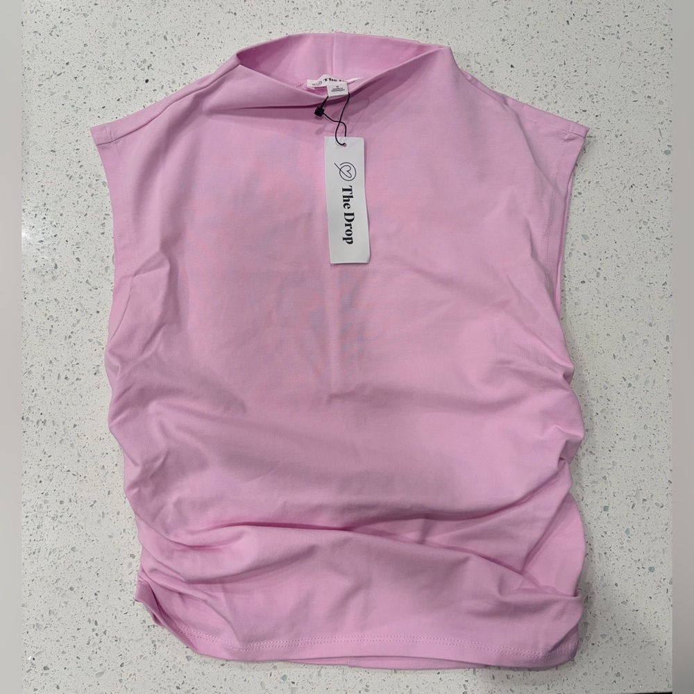 NWT The Drop Women's Strawberry Pink Sleeveless Mock Neck Top